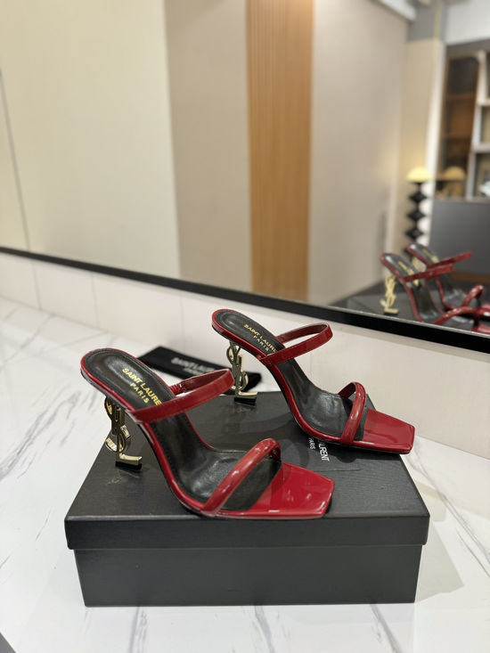 Yves Saint Laurent Decorative Heel Patent Leather High Heel Sandals