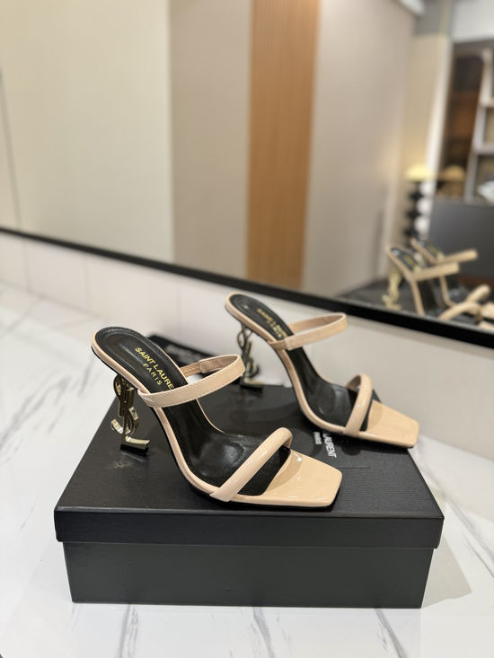 Yves Saint Laurent Decorative Heel Patent Leather High Heel Sandals