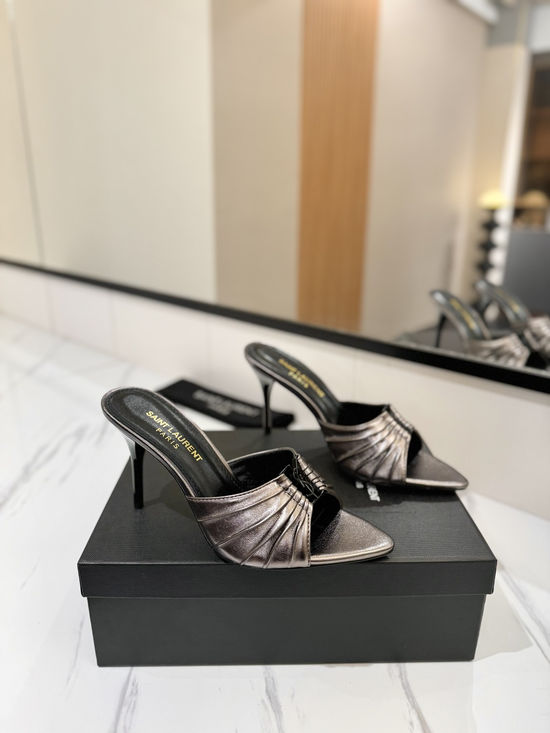 Yves Saint Laurent Crystal Embellished Sheepskin Pointed Toe High Heel Sandals