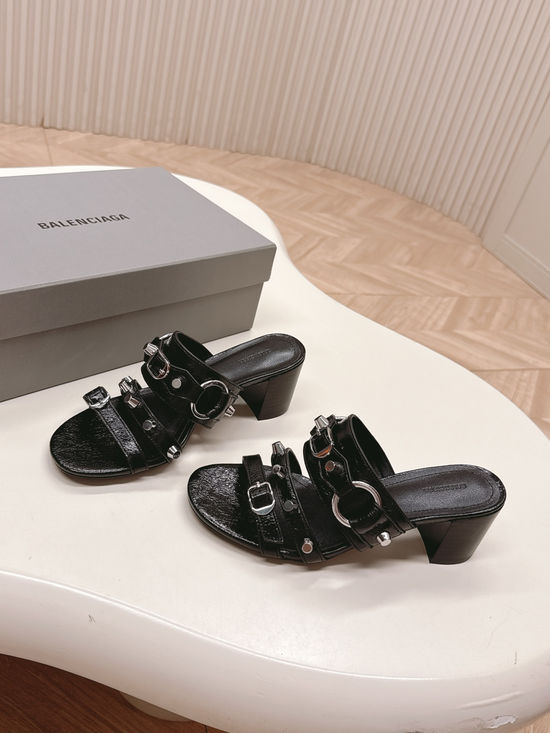 Balenciaga Punk Style Rivet High Heel Sandals Premium Leather Durable Dress Footwear