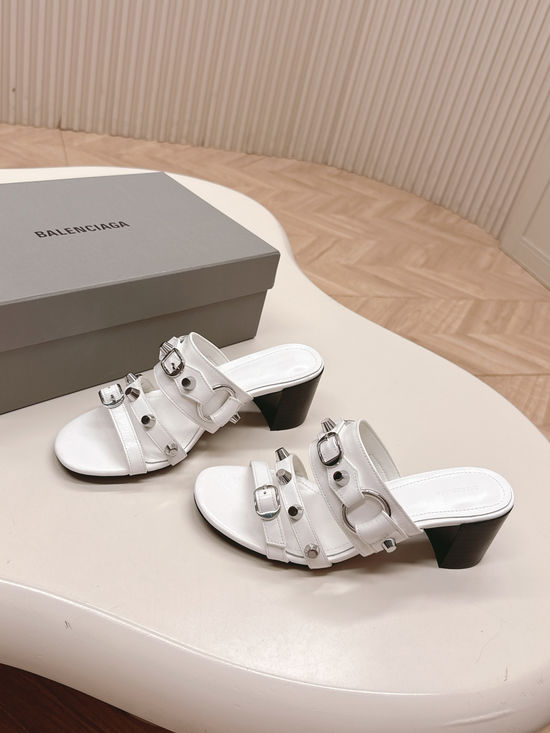 Balenciaga Punk Style Rivet High Heel Sandals Premium Leather Durable Dress Footwear