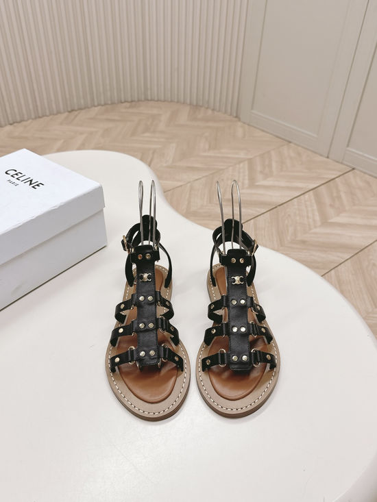 Celine Retro Roman Style Leather Casual Summer Sandals