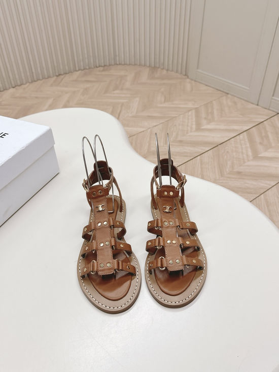 Celine Retro Roman Style Leather Casual Summer Sandals