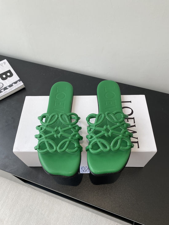 Loewe Printed Calfskin Slippers Sheepskin Insole Leather Sole