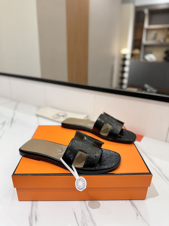 Hermes Premium Ostrich Leather Durable Comfort Dress Shoes