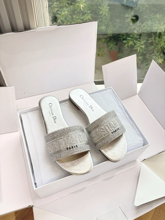 Christian Dior Embroidered Slip On Sandals Soft Lining Non-slip Sole Shoes