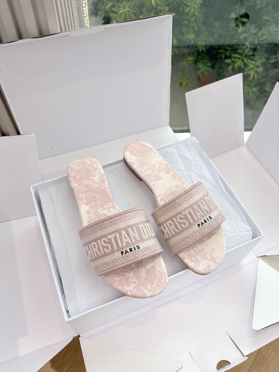 Christian Dior Embroidered Slip On Sandals Soft Lining Non-slip Sole Shoes