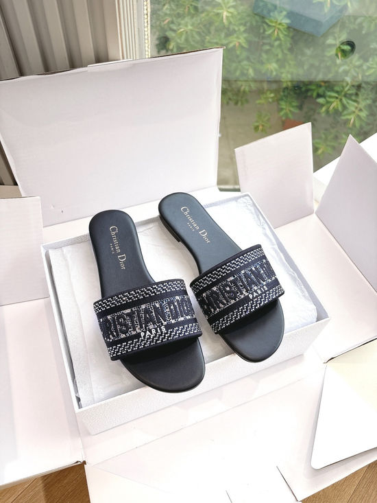 Christian Dior Embroidered Slip On Sandals Soft Lining Non-slip Sole Shoes