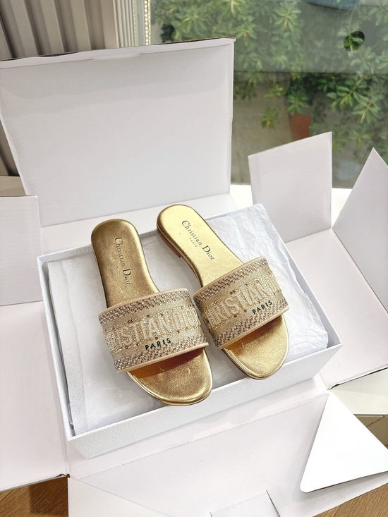 Christian Dior Embroidered Slip On Sandals Soft Lining Non-slip Sole Shoes
