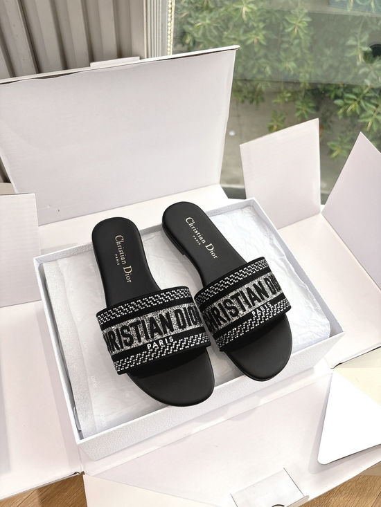 Christian Dior Embroidered Slip On Sandals Soft Lining Non-slip Sole Shoes