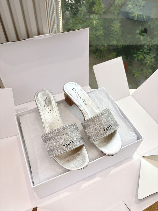 Christian Dior Embroidered Slip On Sandals Soft Lining Non-slip Sole Shoes