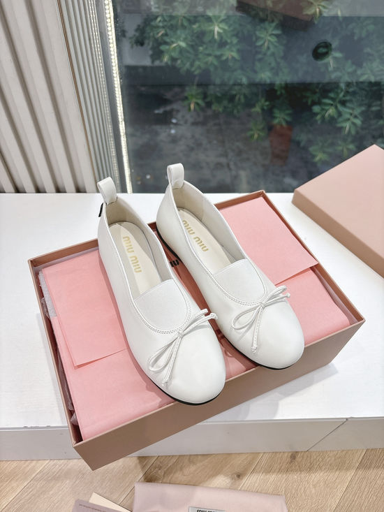 Miu Miu Lace-up Ballet Flats with Bow Detail