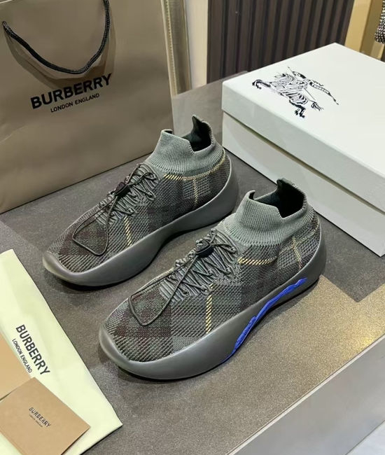 Burberry Plaid Pattern Knit Sneakers Classic Stylish Comfortable Shoes