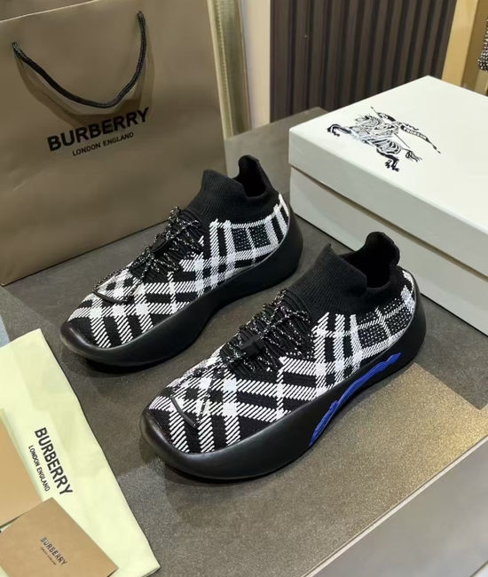 Burberry Plaid Pattern Knit Sneakers Classic Stylish Comfortable Shoes