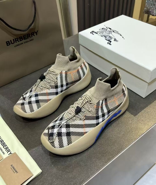 Burberry Plaid Pattern Knit Sneakers Classic Stylish Comfortable Shoes