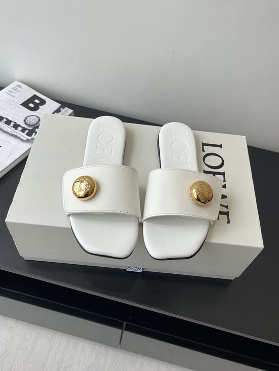 Loewe Vintage Calfskin Flat Beach Slippers Sheepskin Lining Sole