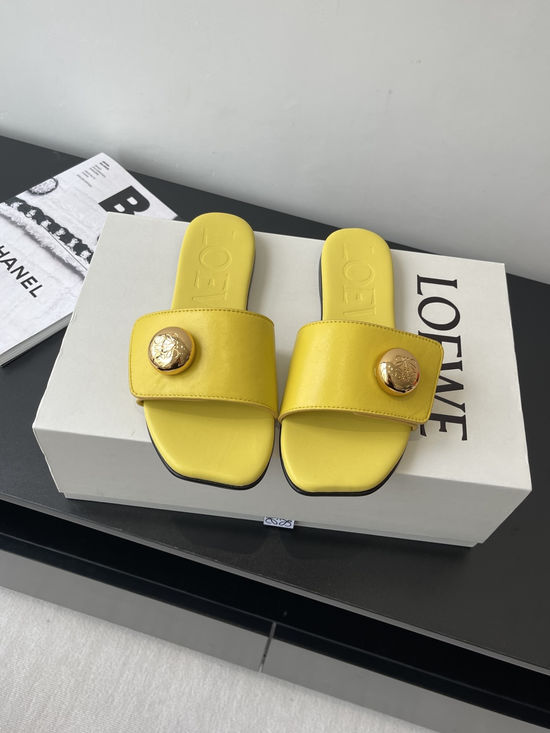 Loewe Vintage Calfskin Flat Beach Slippers Sheepskin Lining Sole