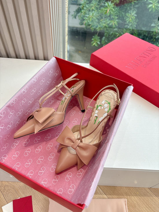 Valentino Elegant Bow Pointed Toe Flats Comfortable Leather Dress Shoes