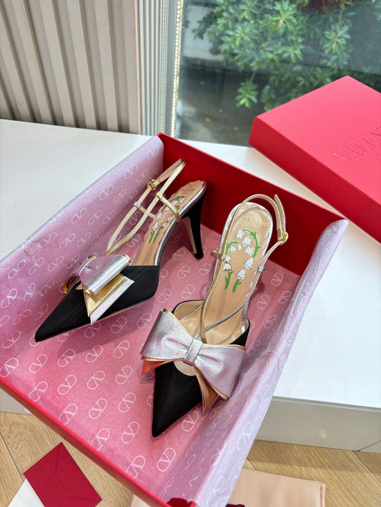 Valentino Elegant Bow Pointed Toe Flats Comfortable Leather Dress Shoes