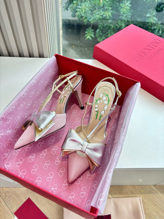 Valentino Elegant Bow Pointed Toe Flats Comfortable Leather Dress Shoes