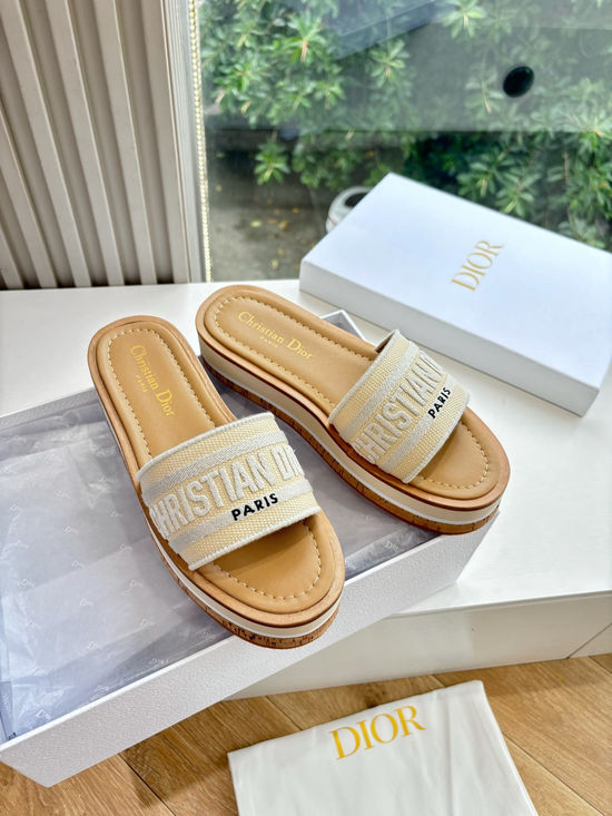 Christian Dior Premium Embroidered Slip On Sandals With Logo Detail