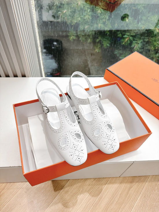 Hermes Leather Mary Jane Loafers with Metal Buckle Leather Sole