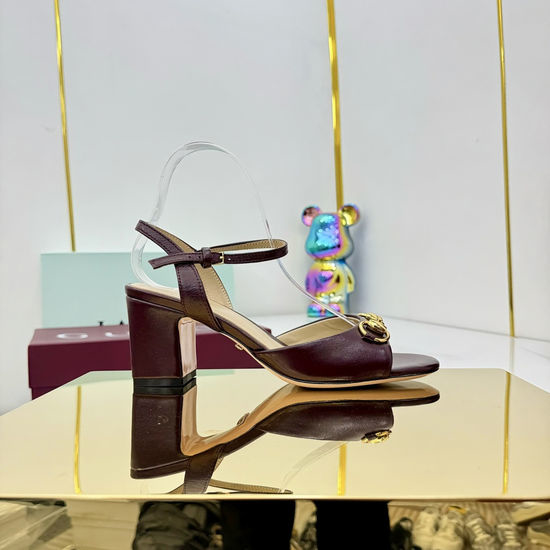 Gucci Mid Block Heel Peep Toe Sandals With Buckle