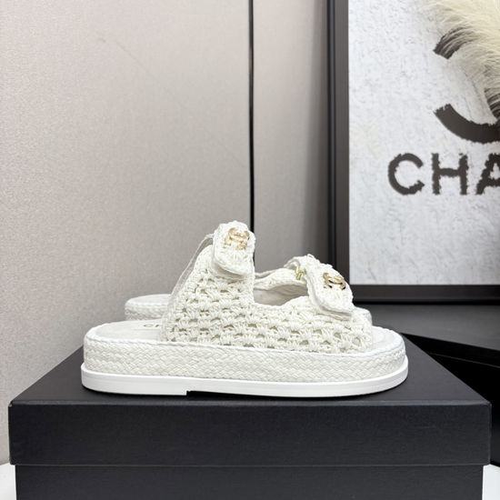 Chanel Woven Hook Loop Casual Beach Sandals Non Slip Sole