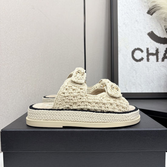 Chanel Woven Hook Loop Casual Beach Sandals Non Slip Sole