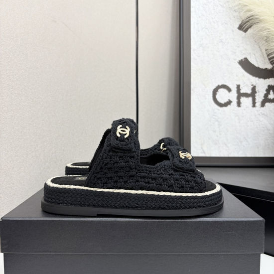 Chanel Woven Hook Loop Casual Beach Sandals Non Slip Sole
