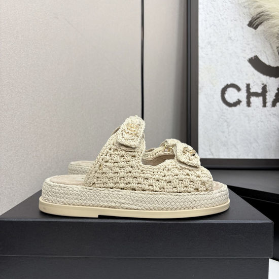 Chanel Woven Hook Loop Casual Beach Sandals Non Slip Sole
