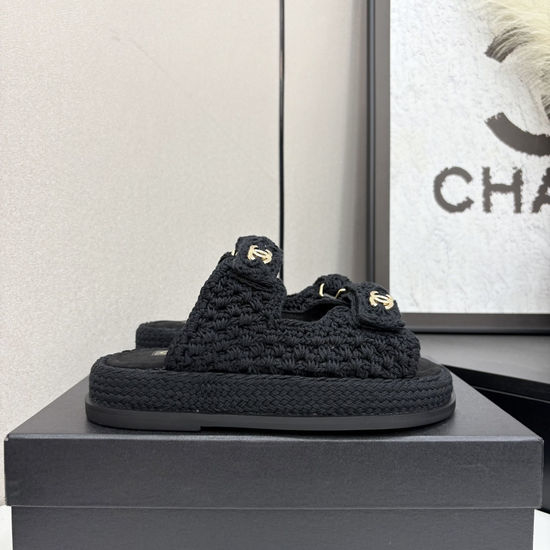 Chanel Woven Hook Loop Casual Beach Sandals Non Slip Sole