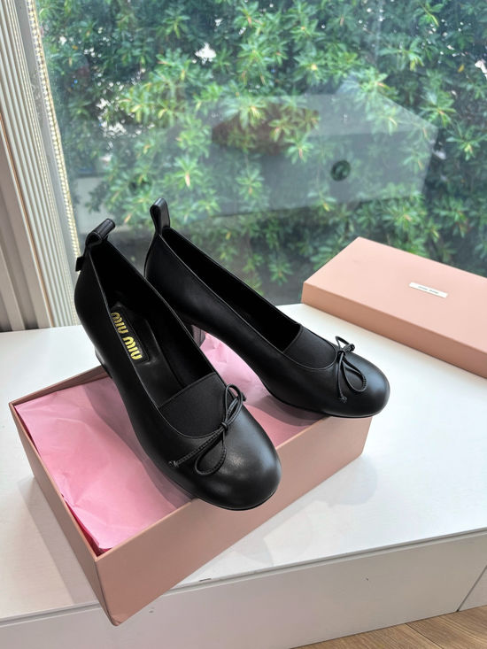 Miu Miu Bow Decor Woven Mary Jane Sheepskin Flats