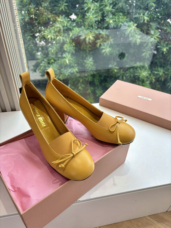 Miu Miu Bow Decor Woven Mary Jane Sheepskin Flats