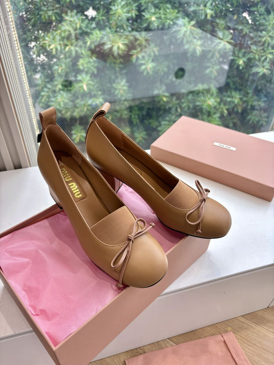 Miu Miu Bow Decor Woven Mary Jane Sheepskin Flats