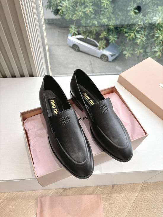 Miu Miu Woven Cutout Mary Jane Leather Flat Shoes