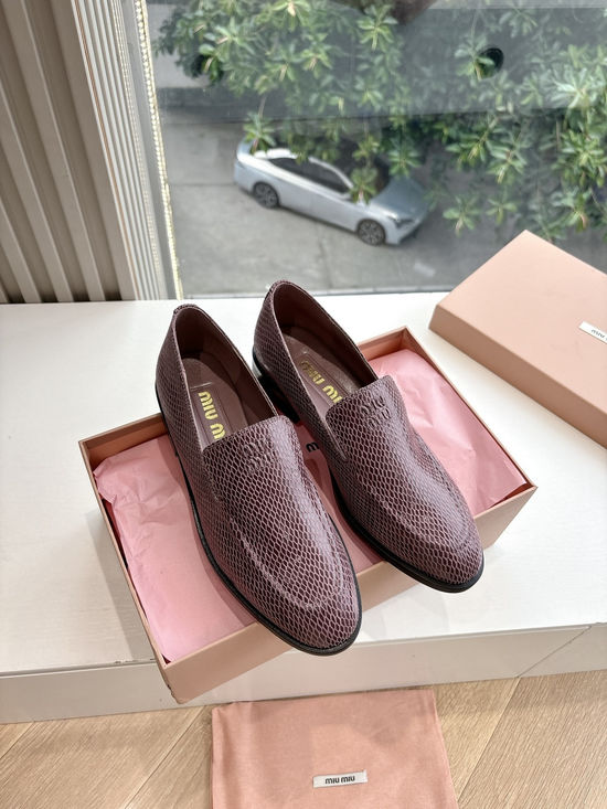 Miu Miu Woven Cutout Mary Jane Leather Flat Shoes