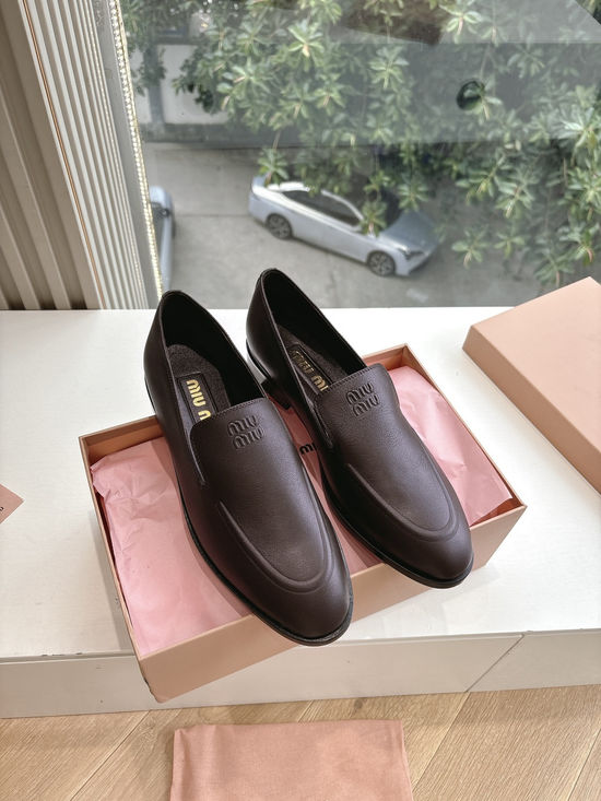 Miu Miu Woven Cutout Mary Jane Leather Flat Shoes