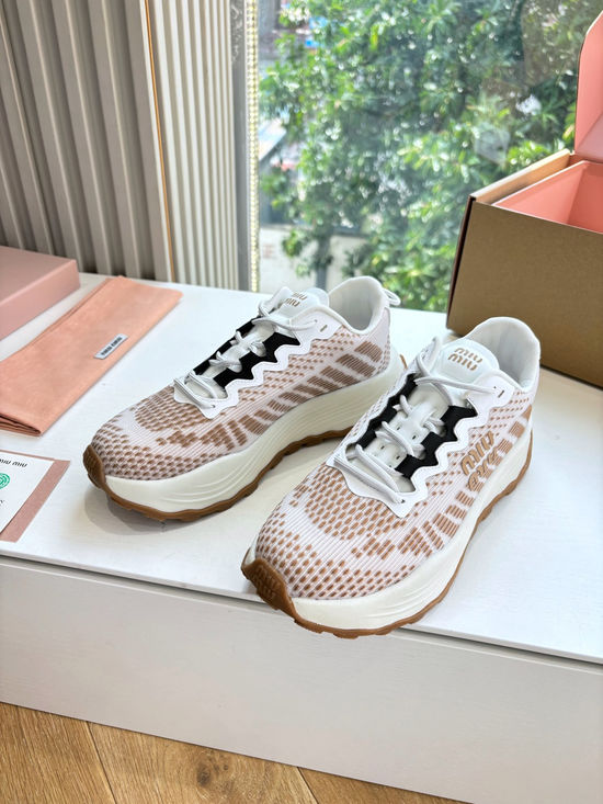 Miu Miu Platform Knit Sneakers Non-slip Thick Sole Casual Shoes