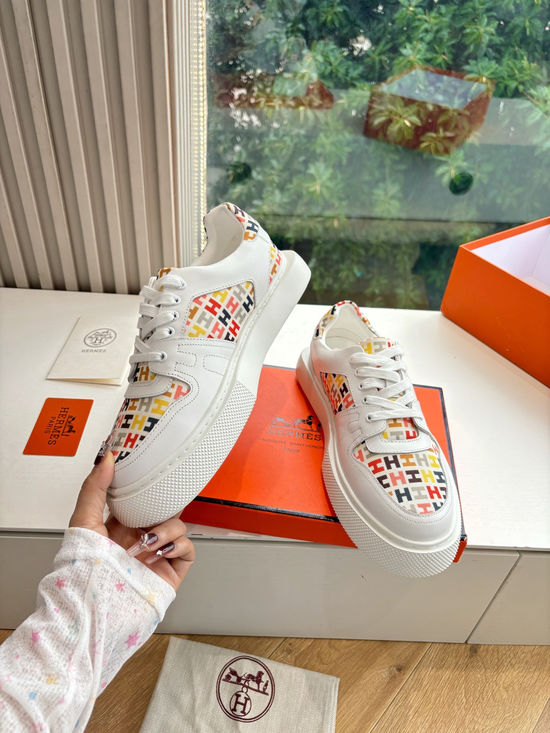 Hermes Casual Comfortable Sneakers Premium Leather Upper