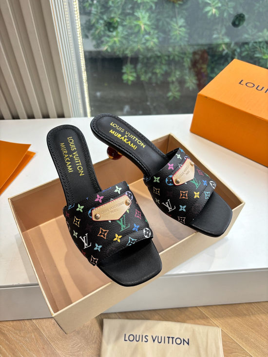 Louis Vuitton Cherry Decor Bow Flat Slide Sandals Premium Grade