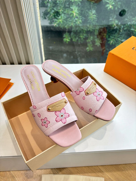 Louis Vuitton Cherry Decor Bow Flat Slide Sandals Premium Grade