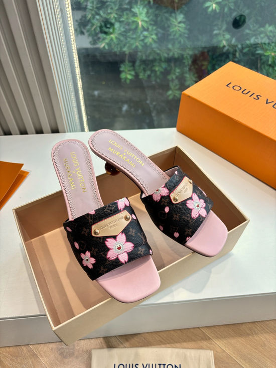 Louis Vuitton Cherry Decor Bow Flat Slide Sandals Premium Grade