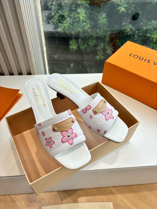 Louis Vuitton Cherry Decor Bow Flat Slide Sandals Premium Grade