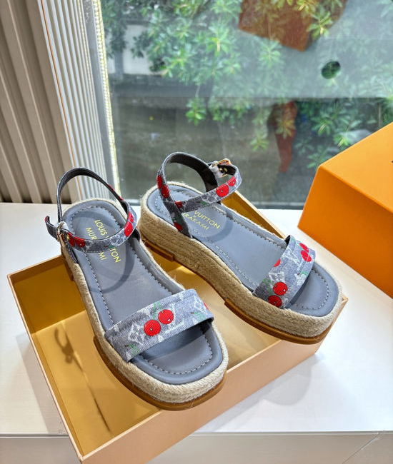 Louis Vuitton LV Cherry Pattern Platform Espadrille Sandals Premium Quality