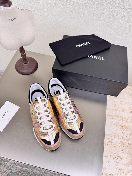Chanel Gold Embossed Logo Soft Lined Daily Flat Footwear