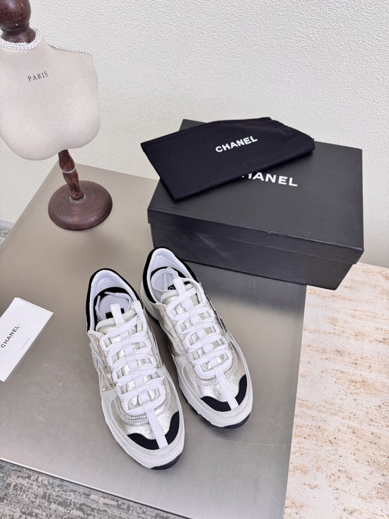 Chanel Silver Logo Embroidery Comfortable Flat Casual Shoes