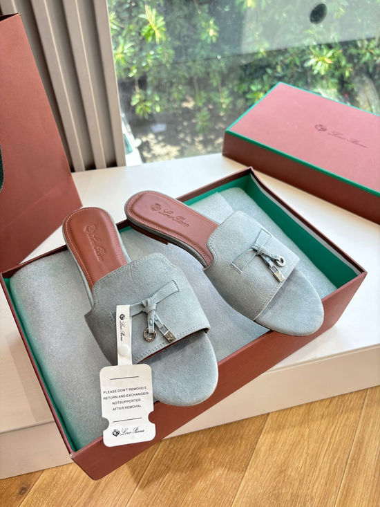 Loro Piana Suede Flat Slides With Decorative Charm Strap