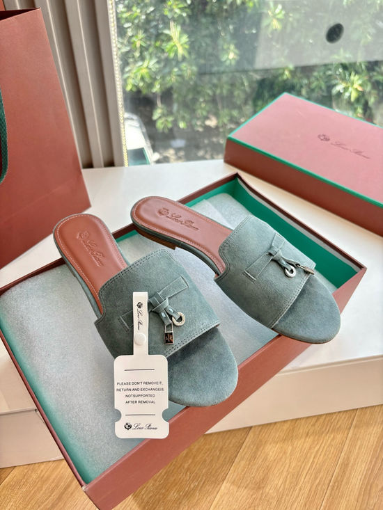 Loro Piana Suede Flat Slides With Decorative Charm Strap