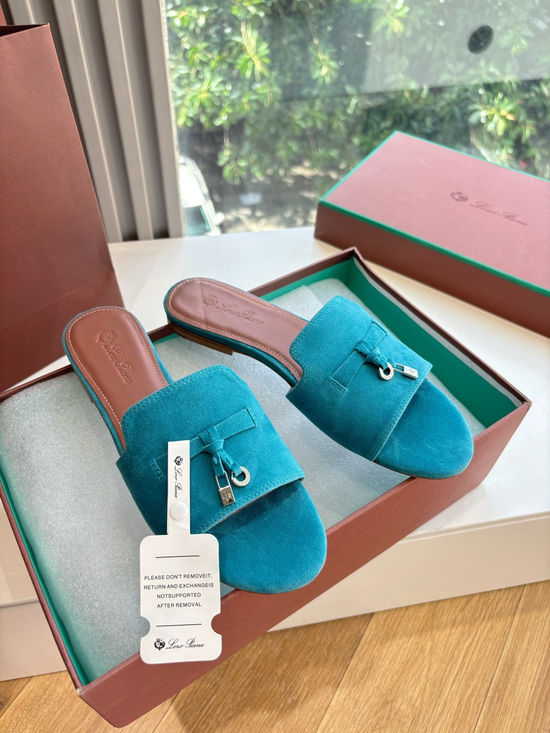 Loro Piana Suede Flat Slides With Decorative Charm Strap